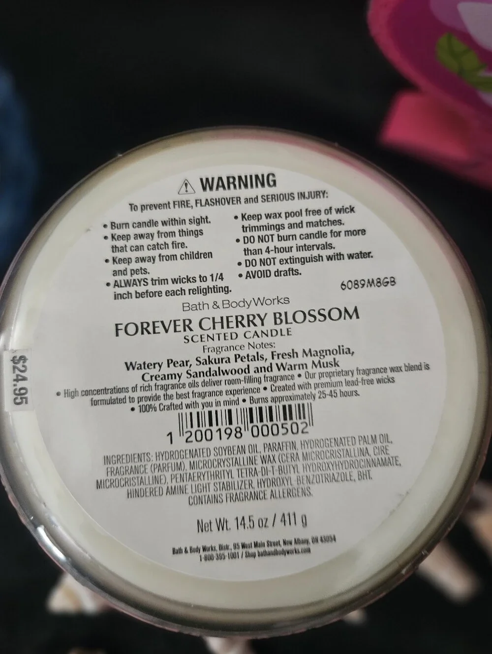 NWT Bath & Body Works Forever Cherry Blossom 3-wick Candle - Pink & Gold